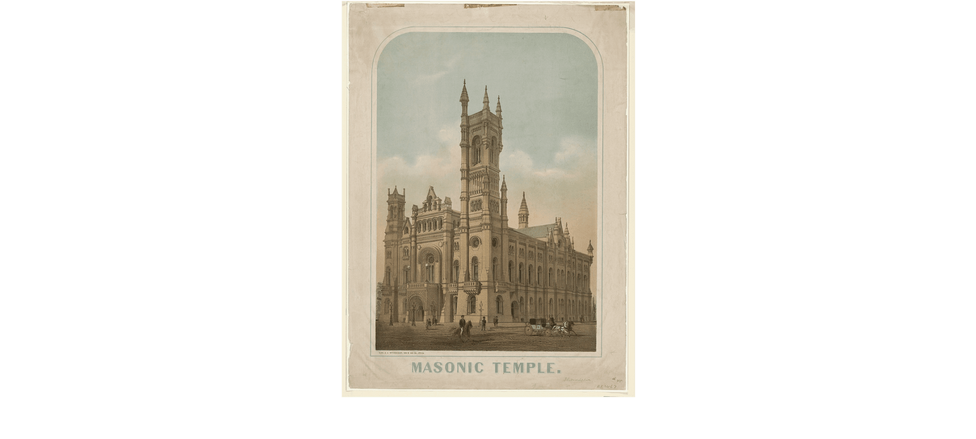 Lithograph of the Masonic Temple, sometime between 1873 and 1880