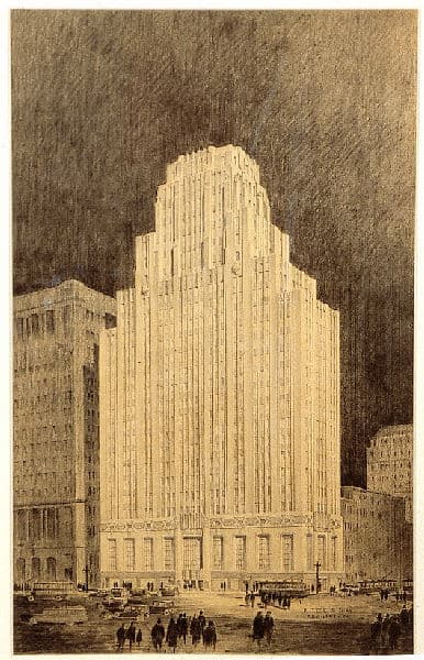Charcoal drawing of Market St. National Bank, 1929